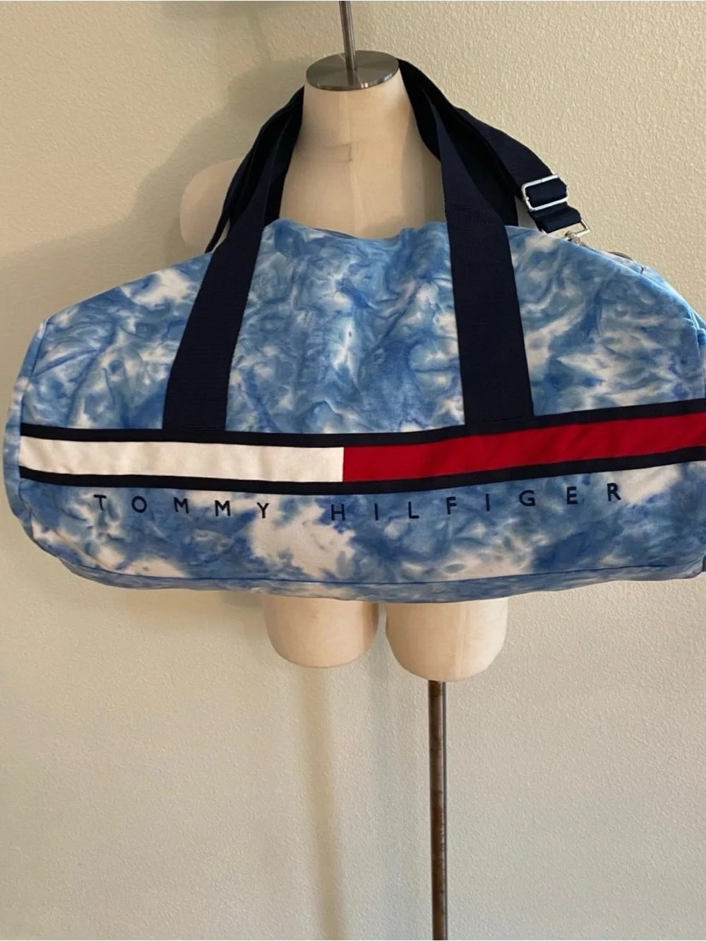 New mens womens Tommy Hilfiger Blue Tie-Dye Duffel with Signature Stripe